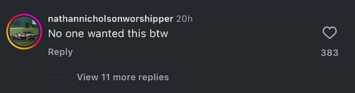 Screengrab of comment under FOX's Instagram post [via Instagram/indycaronfox]