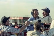 Richard Childress congratulates Dale Earnhardt after his 4th NASCAR Cup win. Source: Getty