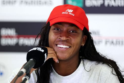 Coco Gauff during a pre-tournament press conference ahead of her 2025 Italian Open campaign (Source: Getty)