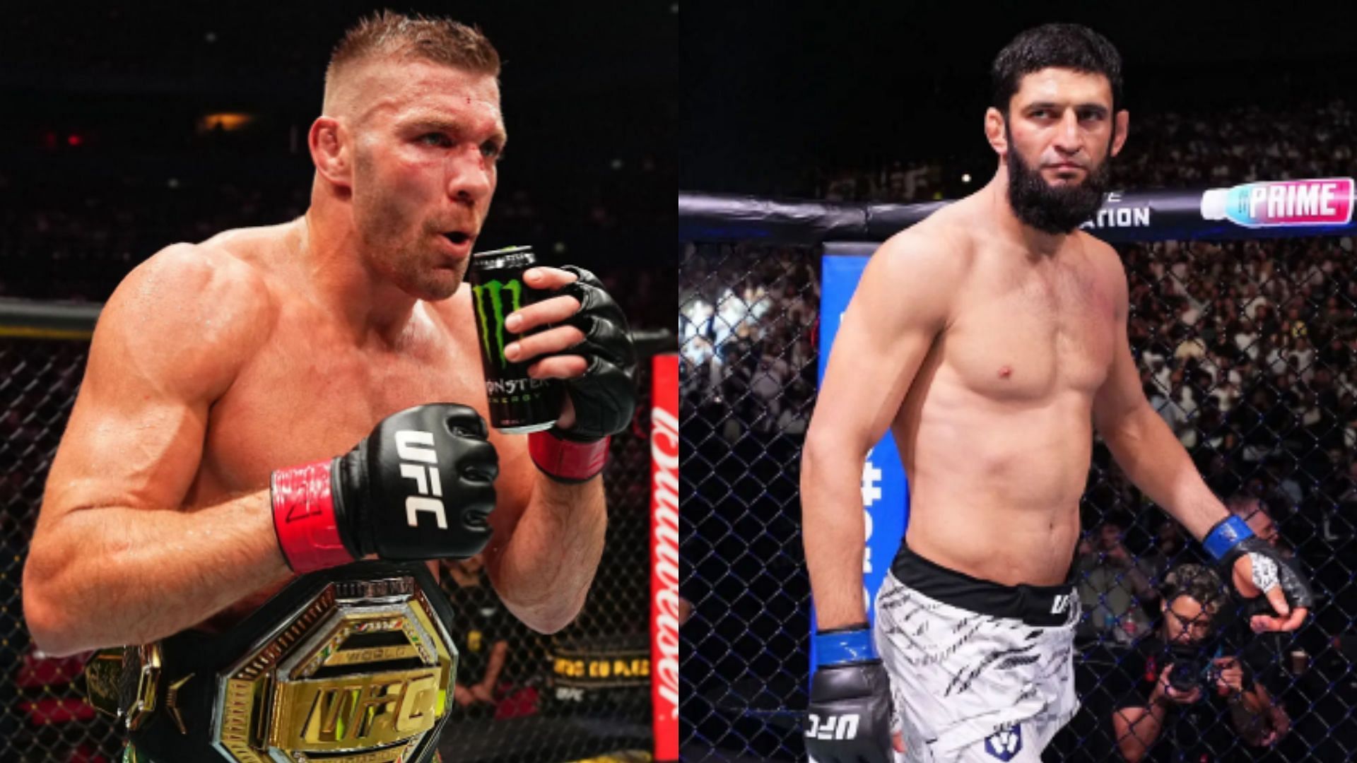 Dricus du Plessis (left) sends Khamzat Chimaev (right) a message after discussing his wrestling [Images courtesy of Getty Images]