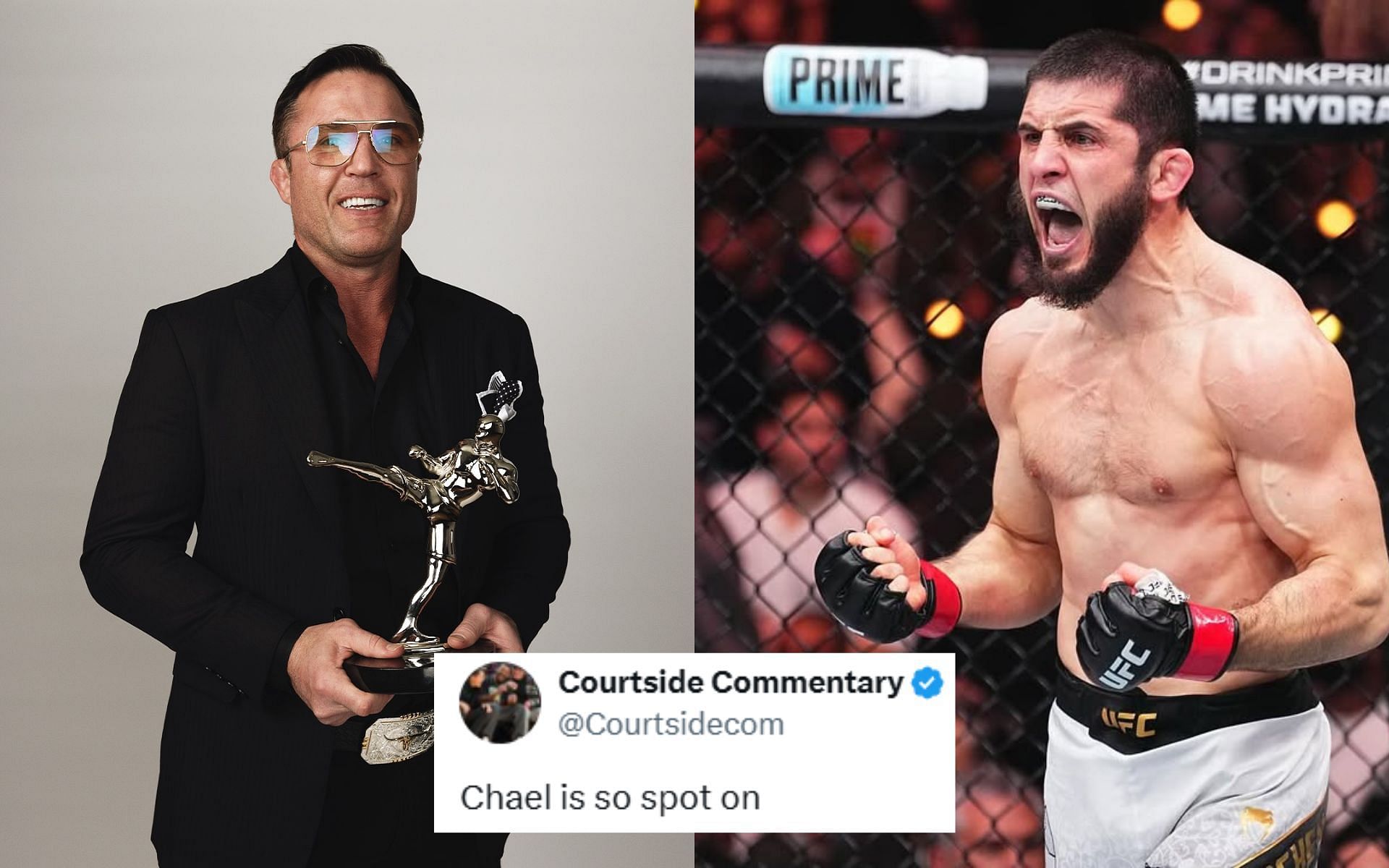 Chael Sonnen (left) bashes Islam Makhachev (right). [Images courtesy: @ sonnench and @islam_makhachev on Instagram] 