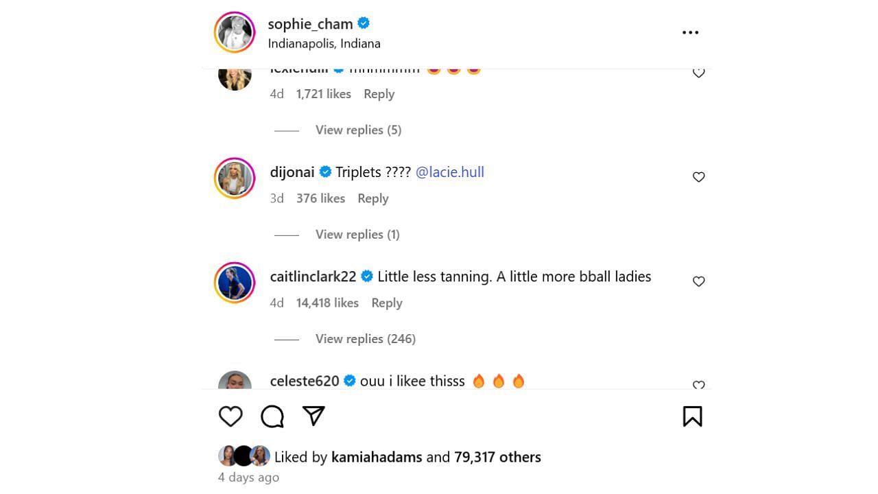 Hull and Cunningham got back at their Indiana Fever teammate following her trolling on Thursday. [photo: sophie_cham/IG]