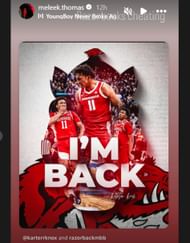 Meleek Thomas reacts to Carter Knox returning to play for the Arkansas Razorbacks (Source: IG/ meleek.thomas)