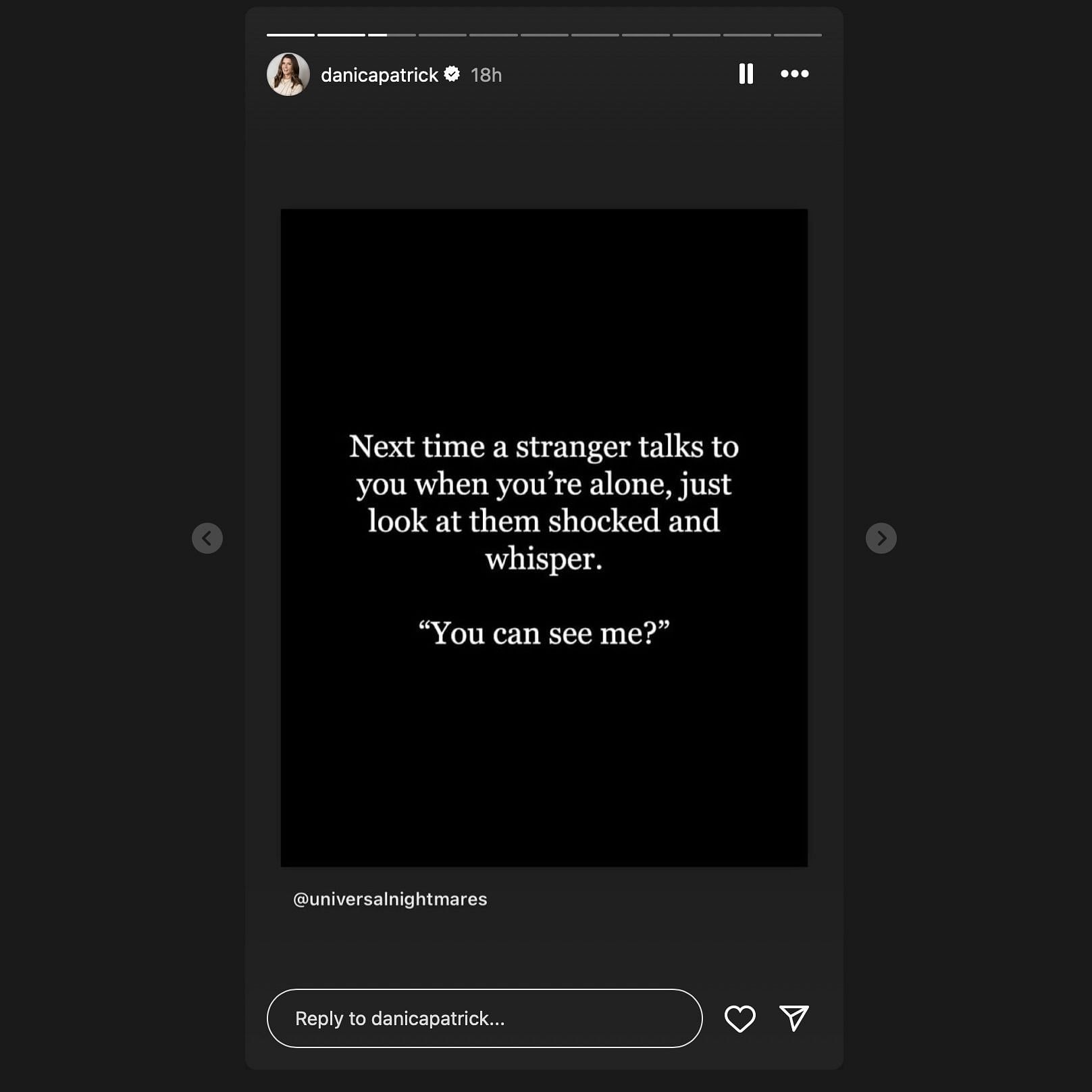 Screen grab from Danica Patrick&#039;s Instagram story [via Instagram/danicapatrick]