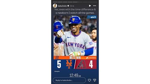 Francisco Lindor's wife on Instagram story via@katia.lindor 