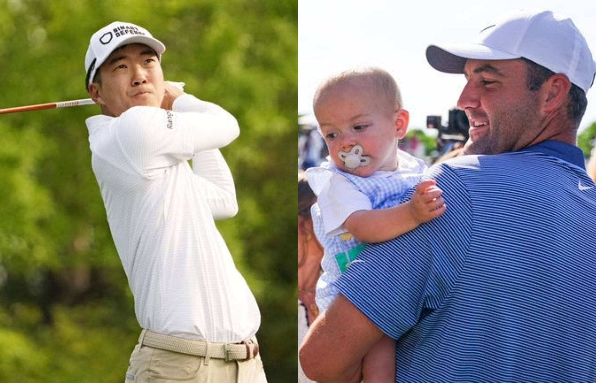 Michael Kim and Scottie Scheffler with Bennett (Image via Imagn)