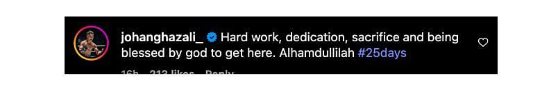 Screenshot of Johan Ghazali&#039;s comment. [ONE Championship/Instagram]