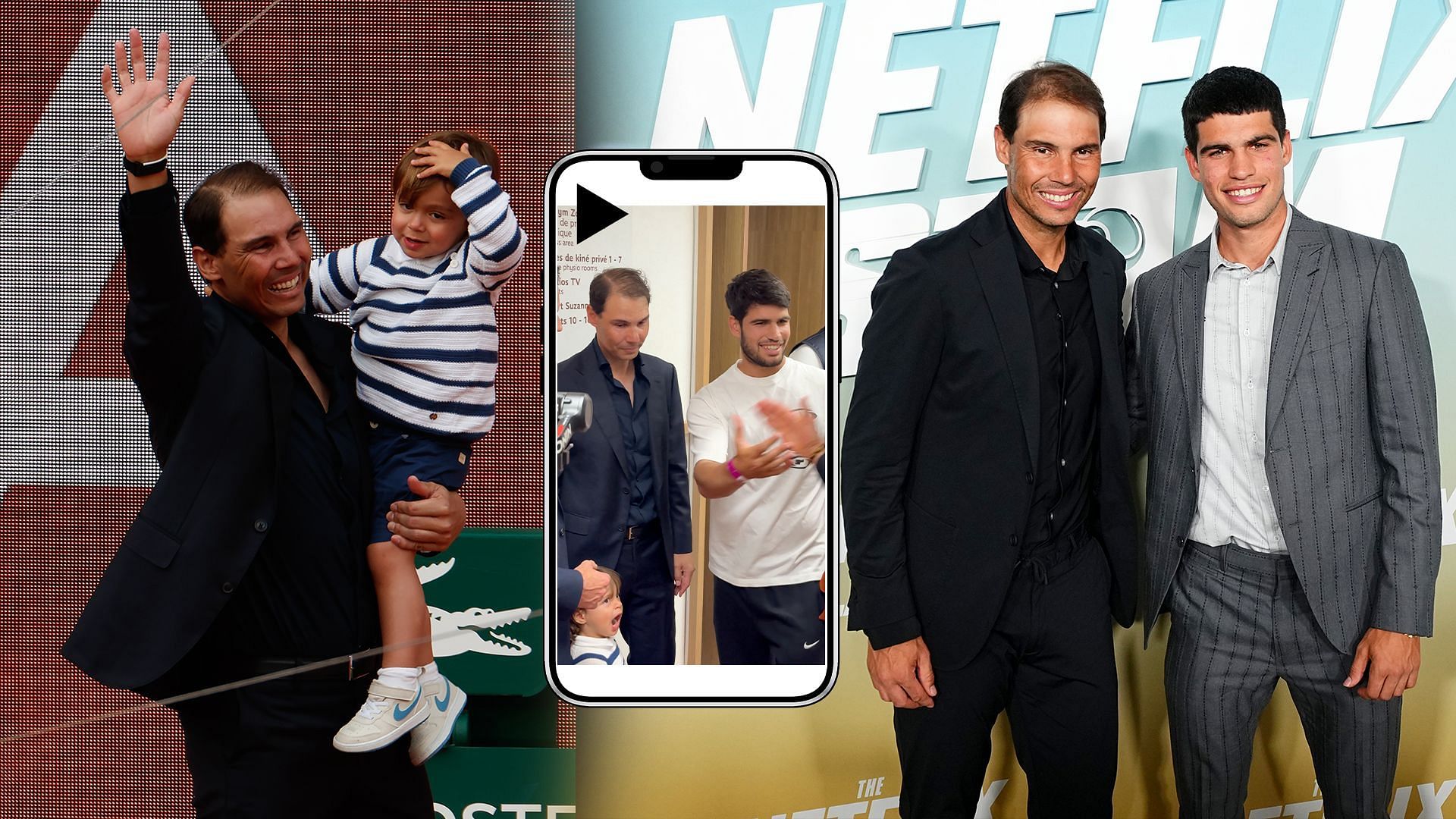 Rafael Nadal and his son (L); Nadal