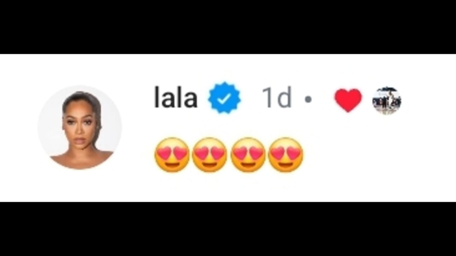 La La Anthony posts heart eyed emojis in support of Vanessa Bryant on Instagram. Credit: Vanessa Bryant/IG