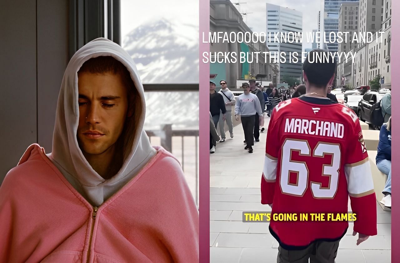Justin Bieber shared a clip of hockey fan walking in Toronto wearing a Brad Marchand jersey (Image source: Instagram @justinbieber)