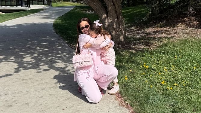 Evander Kane’s fiancée Mara shares adorable moment in matching outfits with Oilers star's daughter Kensington under cherry blossoms