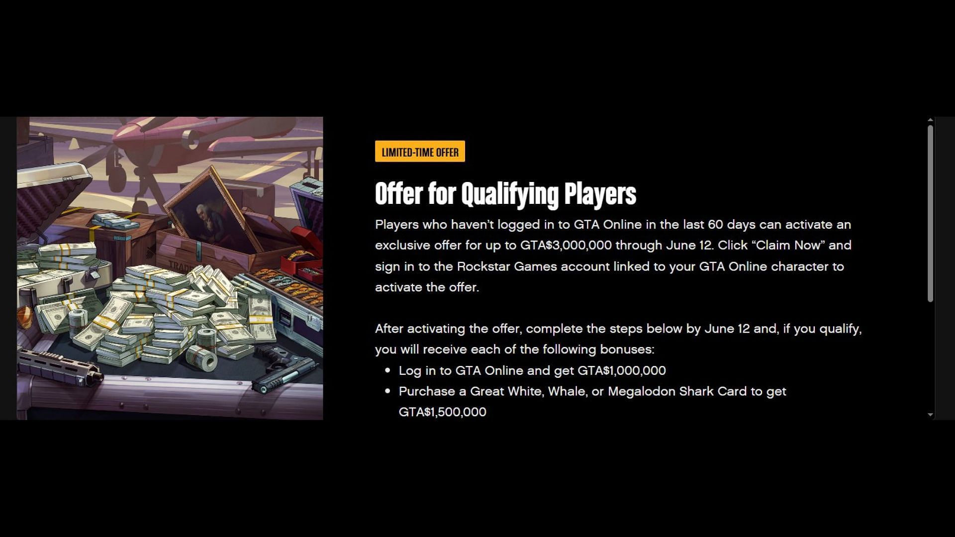 A screenshot of the Rockstar Games' website with the $3,000,000 offer deadline (Image via Rockstar Games)
