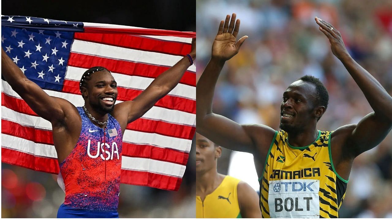 Noah Lyles and Usain Bolt (Image via: Both Getty)