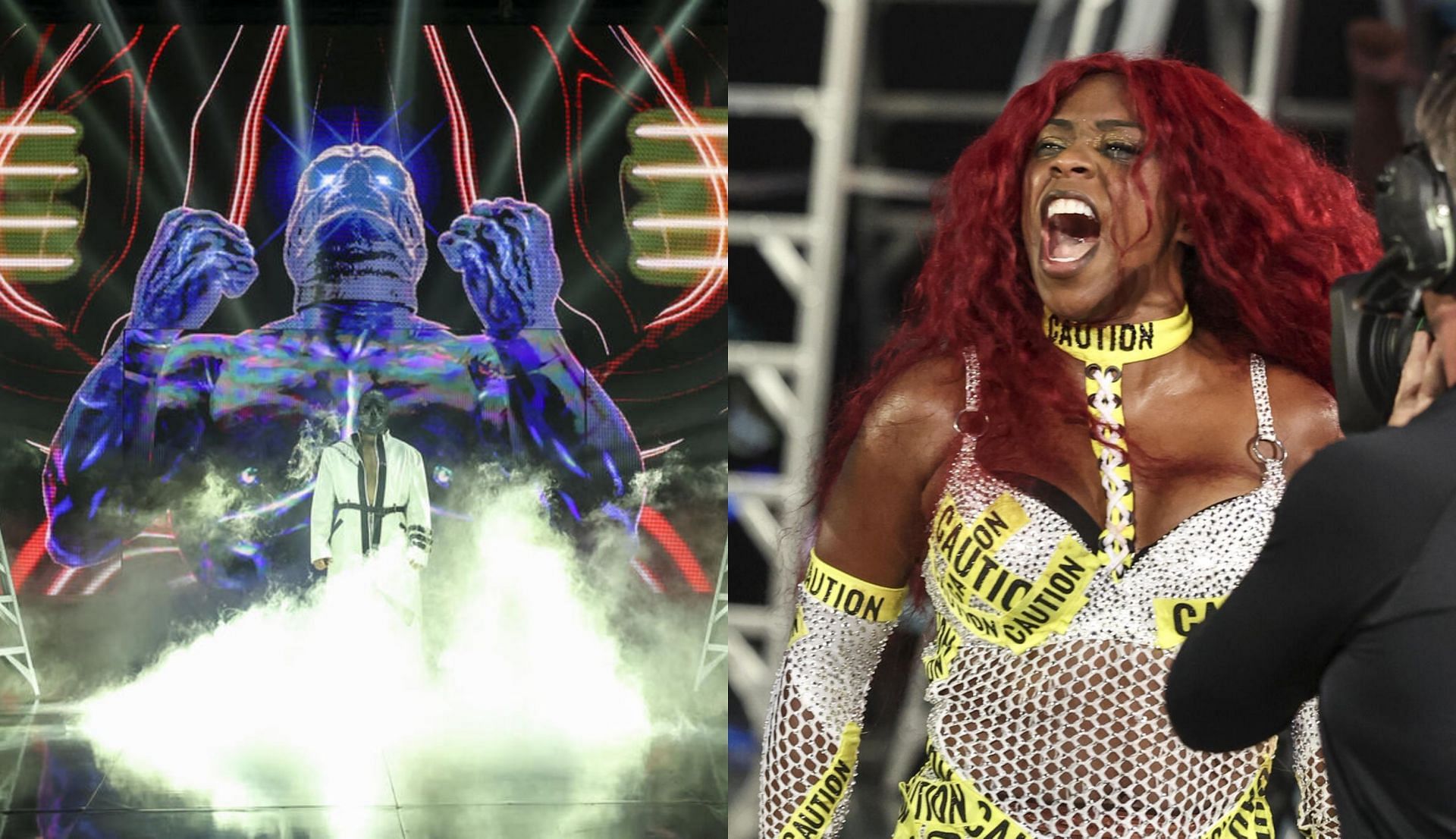एंड्राडे एंट्रेंस के दौरान और नेओमी जीत सेलिब्रेट करते हुए (Photo: WWE.xom)