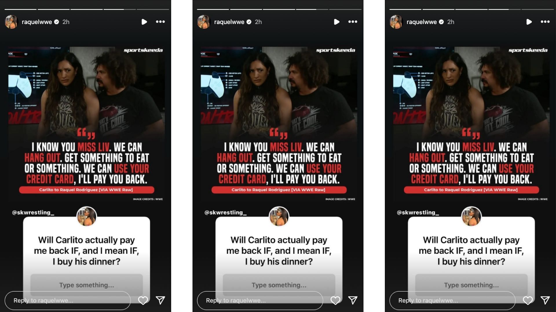 Rodriguez asked an interesting question following RAW. [Image credit: Raquel Rodriguez&#039;s Instagram story]
