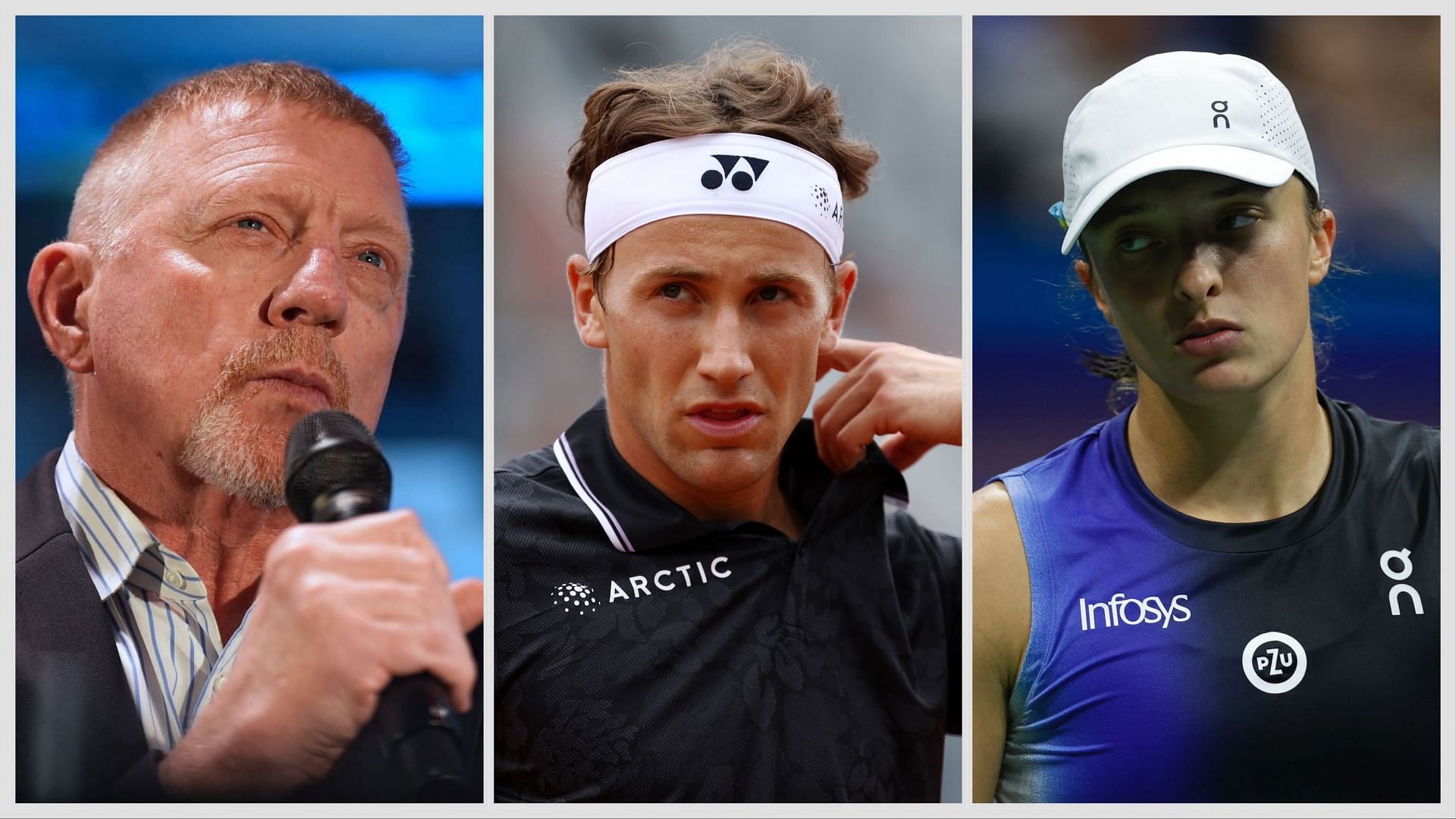 Boris Becker(left), Casper Ruud(center), Iga Swiatek(right). Images: Getty