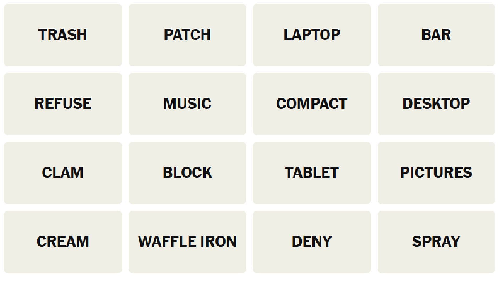 All NYT Connections words for today (Image via The New York Times)