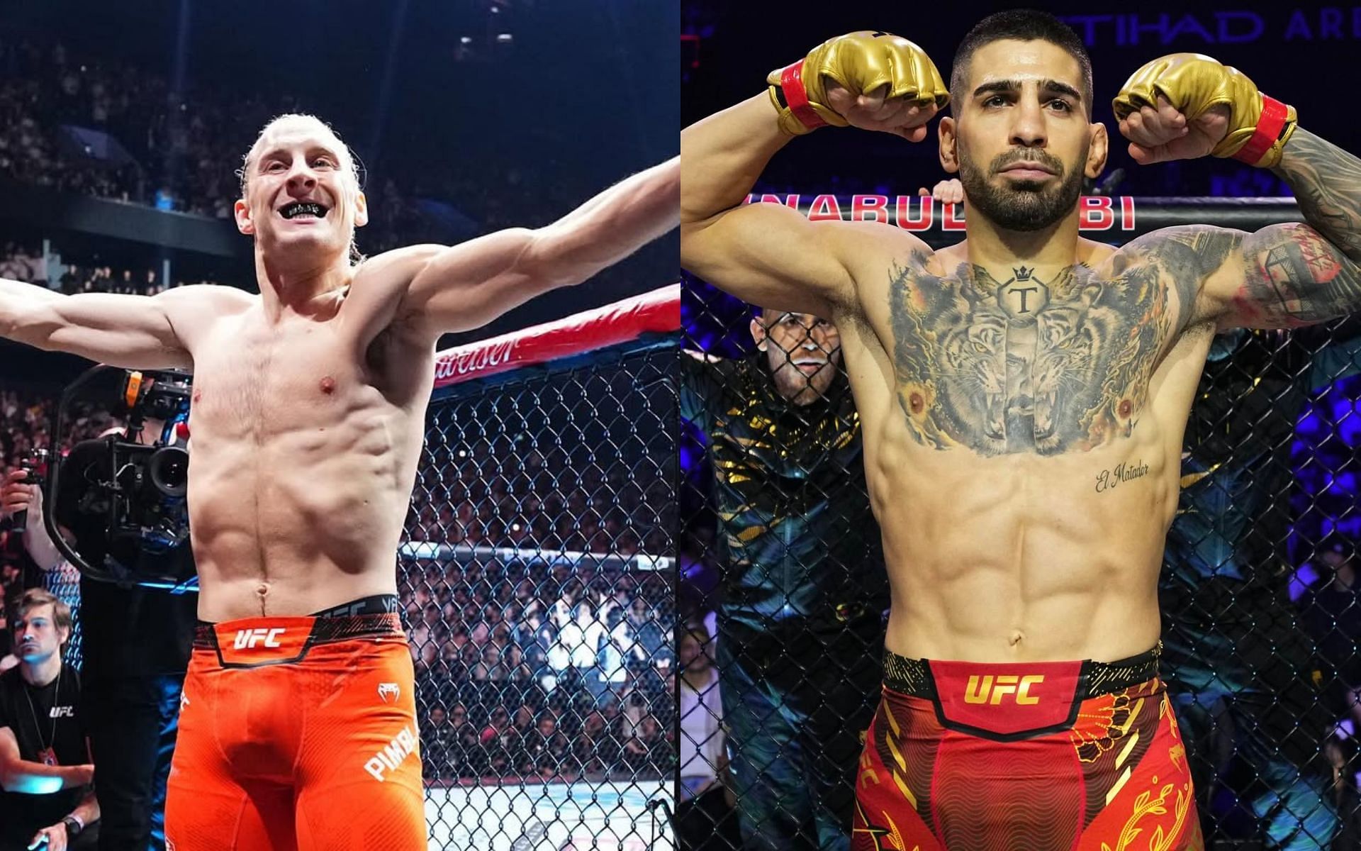 Paddy Pimblett (left) mocks Ilia Topuria (right). [Images courtesy: @theufcbaddy and @ufceurope on Instagram]