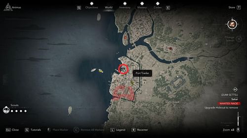 Port Trader's location in Sakai (Image via Sportskeeda Gaming // Ubisoft)