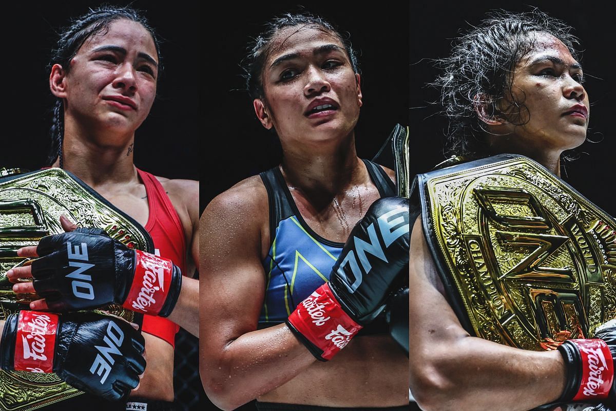 (From left to right) Allycia Hellen Rodrigues, Jackie Buntan, Denice Zamboanga [Photo via ONE Championship]