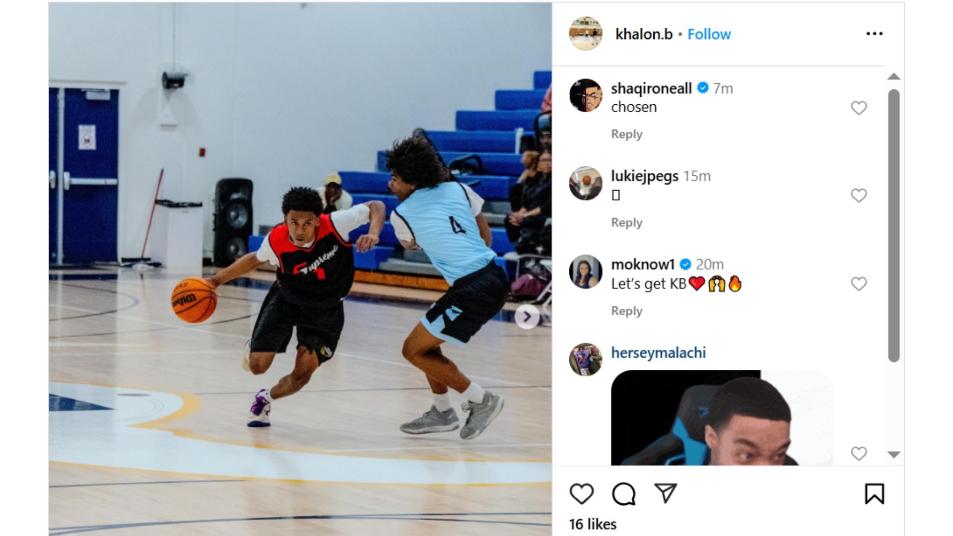 O filho de Shaq, Shaqir O'Neal, diminui a reação de 1 palavra quando Khalon Burris publica se encaixa em um treino. Crédito: ig/@khalon.b