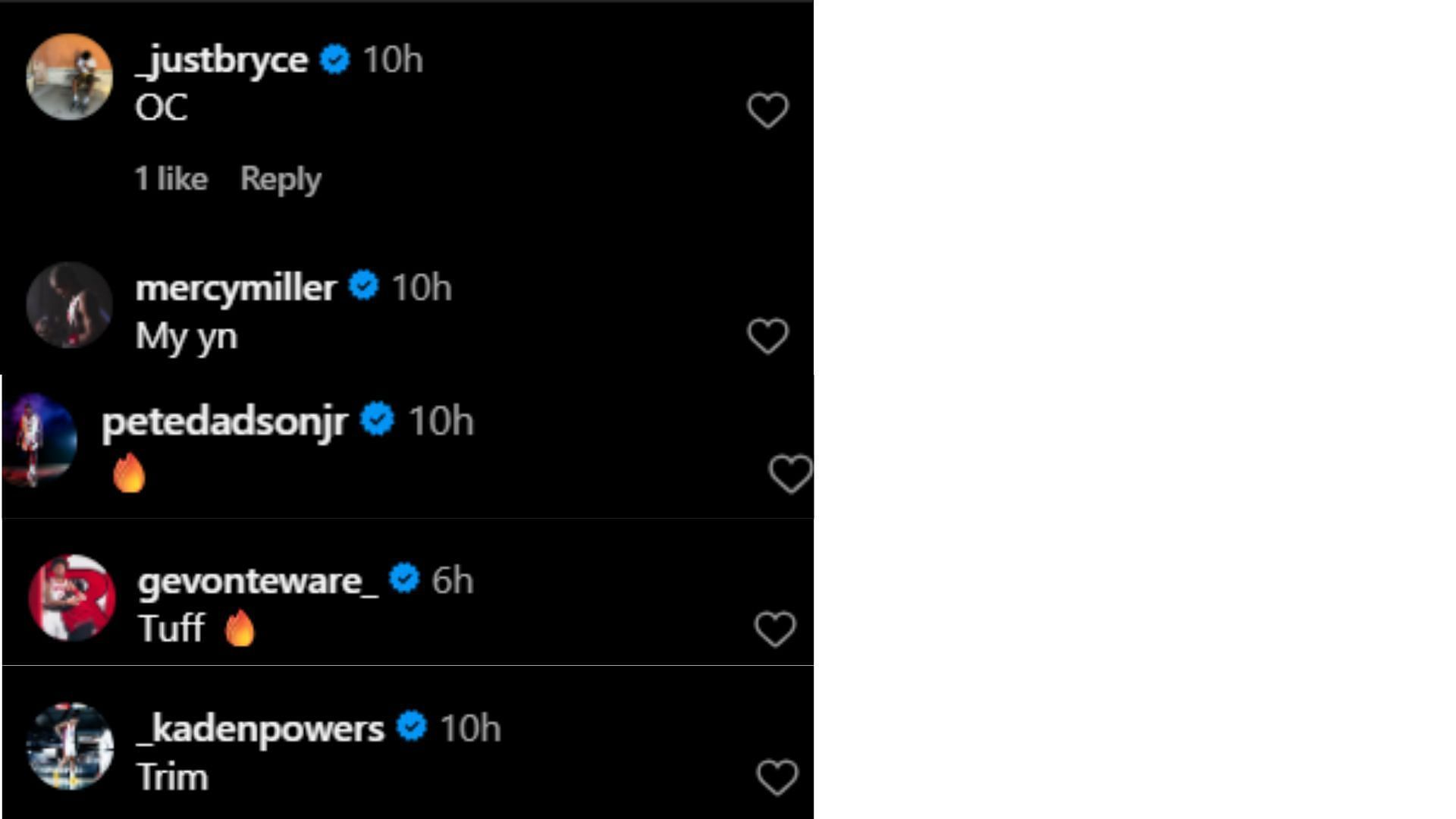 Bryce James, Mercy Miller and more react to Lino Mark&#039;s IG post (Image via Instagram/@l1nomark)