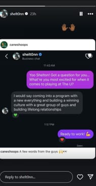 Shelton Henderson shares his reaction as Miami Hurricanes highlight what makes him "viac vzrušený" Hrať za ne (obrázok prostredníctvom Instagramu @shelt0nn)