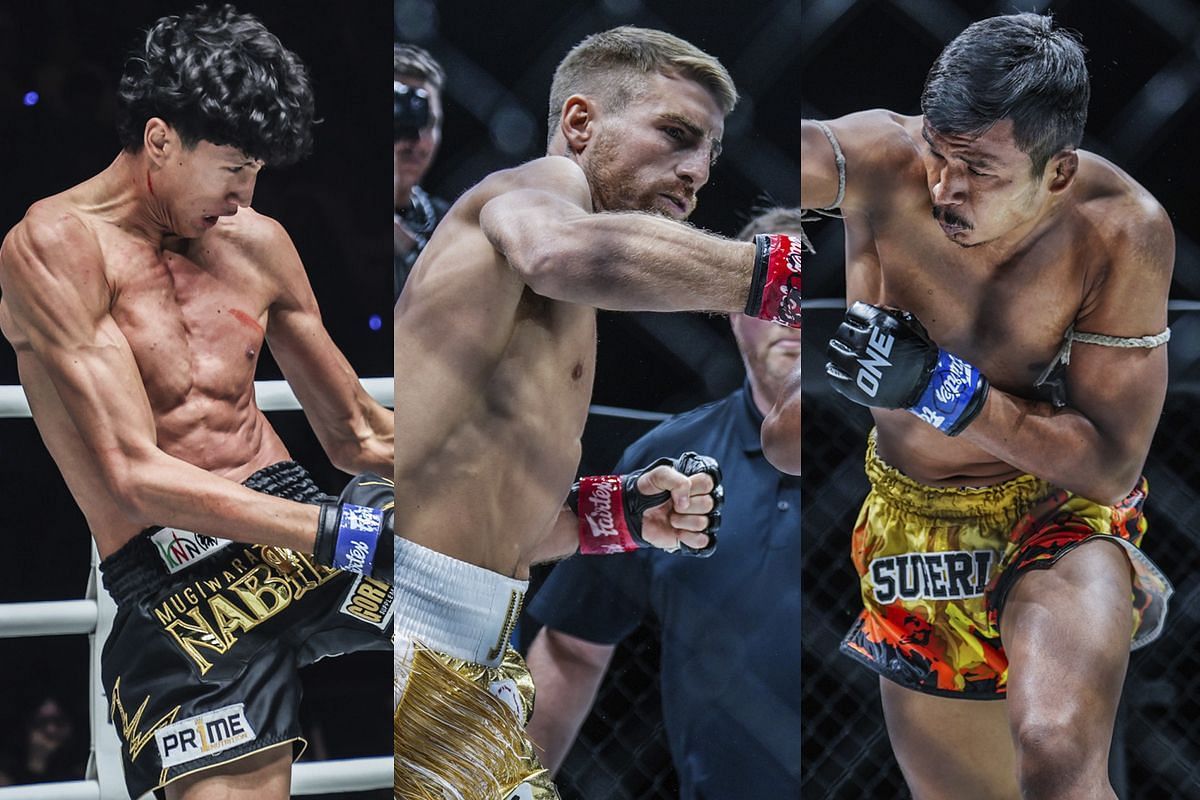 From L-R: Nabil Anane, Jonathan Haggerty, Superlek. [Photos via: ONE Championship]