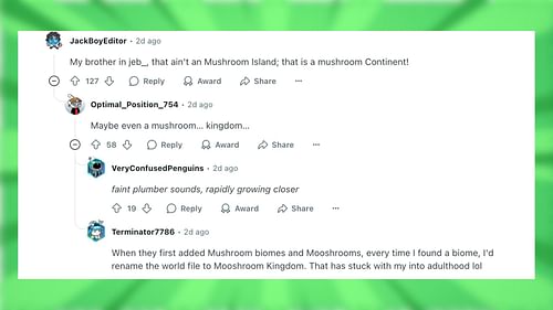 Redditors react to the massive mushroom island (Image via Reddit)