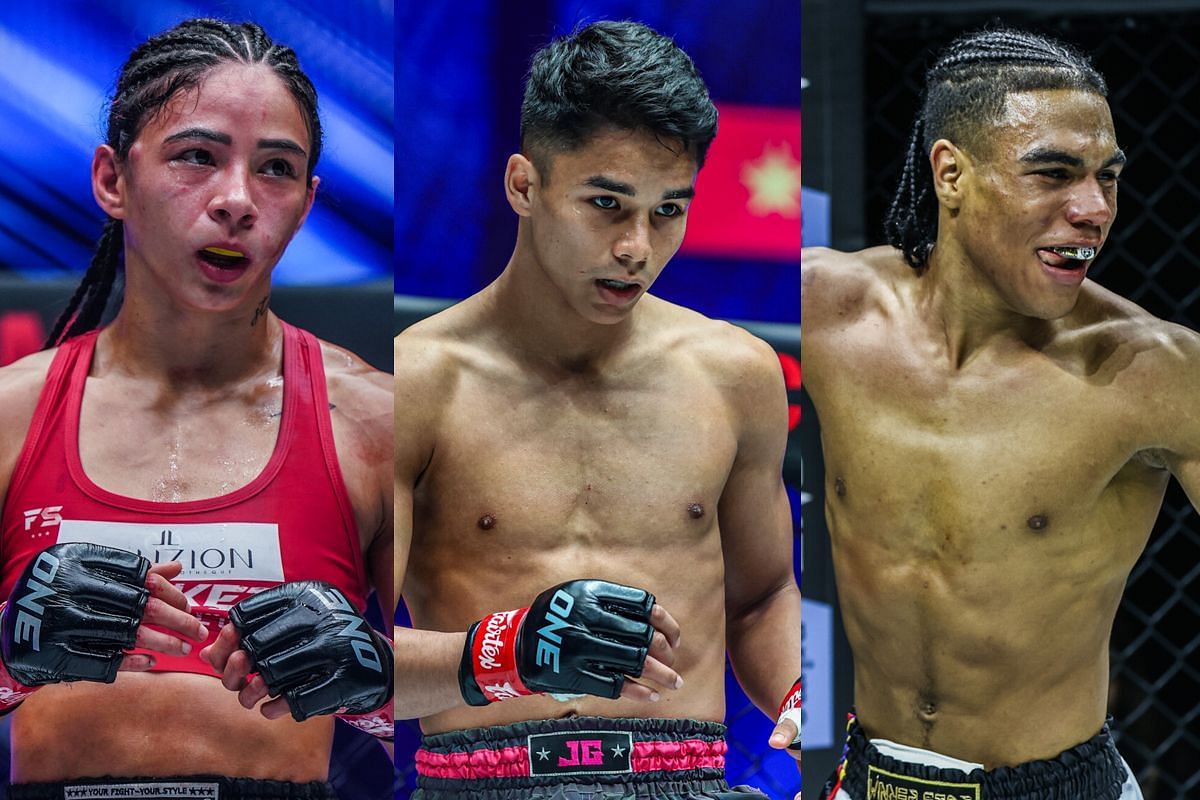 (From left to right) Allycia Hellen Rodrigues, Johan Ghazali, Johan Estupinan [Photo via ONE Championship]
