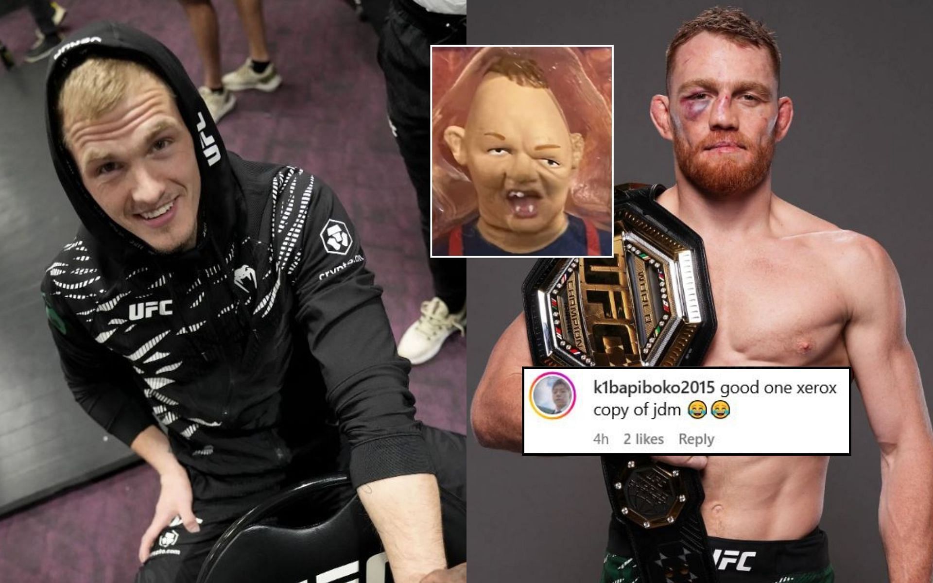 Fans react (insert, bottom) to Ian Machado Garry (left) joking that Jack Della Maddalena (right) looks like Sloth from the Goonies (insert, top). [Images courtesy: @iangarry on Instagram, Getty Images]