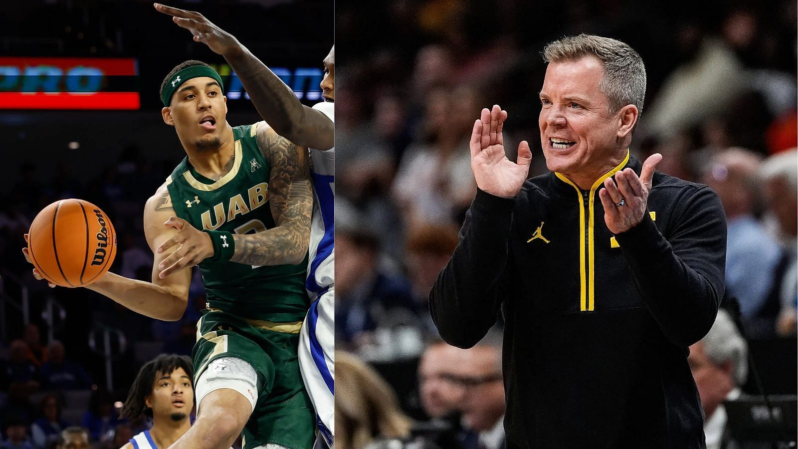 UAB transfer Yaxel Lendeborg and Michigan coach Dusty May are likely to battle Duke in February. (Photo Credits: IMAGN)