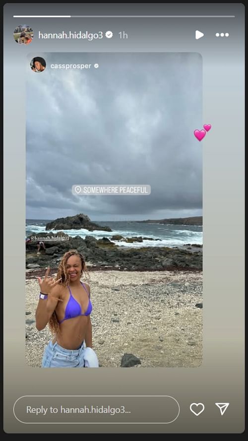 Cassandre Prosper shares photo of Hannah Hidalgo at the beach on IG story. Image via @hannah.hidalgo3
