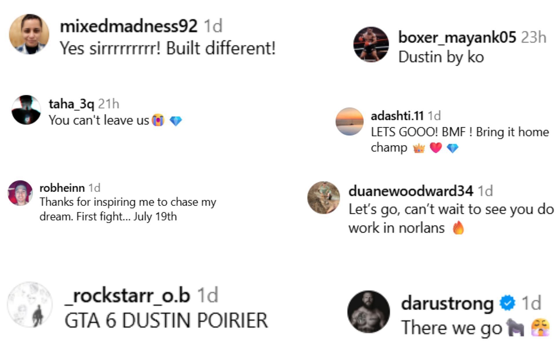 Fan reactions [Screenshots courtesy: @dustinpoirier on Instagram]