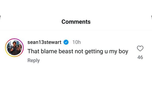Sean Stewart commented on former Duke teammate Caleb Foster's Instagram post (Source: Instagram/@iamcalebfoster)