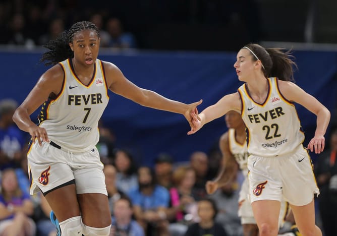 Aliyah Boston awed by Caitlin Clark's "swag level" in Fever media day shoot