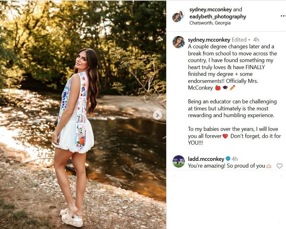 Ladd McConkey can&rsquo;t hide his pride as wife Sydney celebrates finishing her degree after major life moves [IG/@sydney.mcconkey]