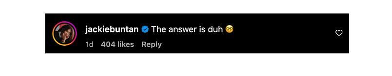 Screenshot of Jackie Buntan&#039;s comment. [ONE Championship/Instagram]