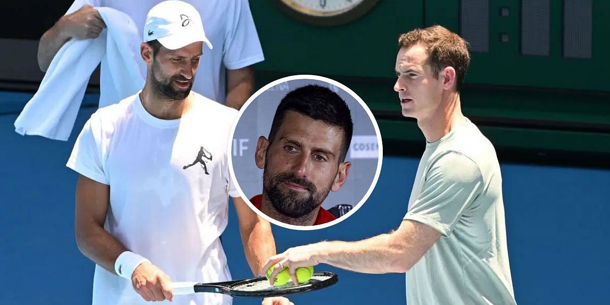 Novak Djokovic and Andy Murray (background), Novak Djokovic (center inset), Sources: Getty
