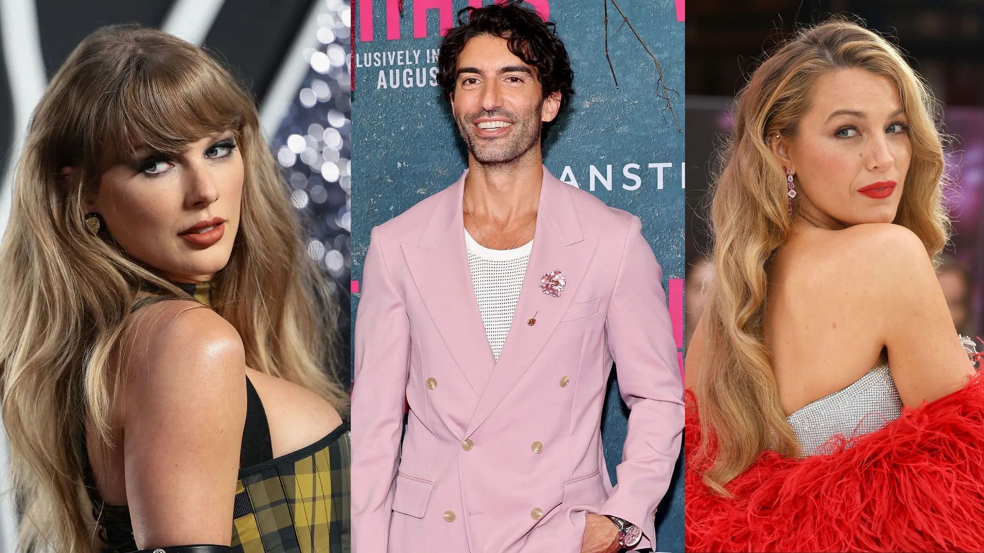 L to R: Taylor Swift, Justin Baldoni, and Blake Lively (All images sourced from Getty)