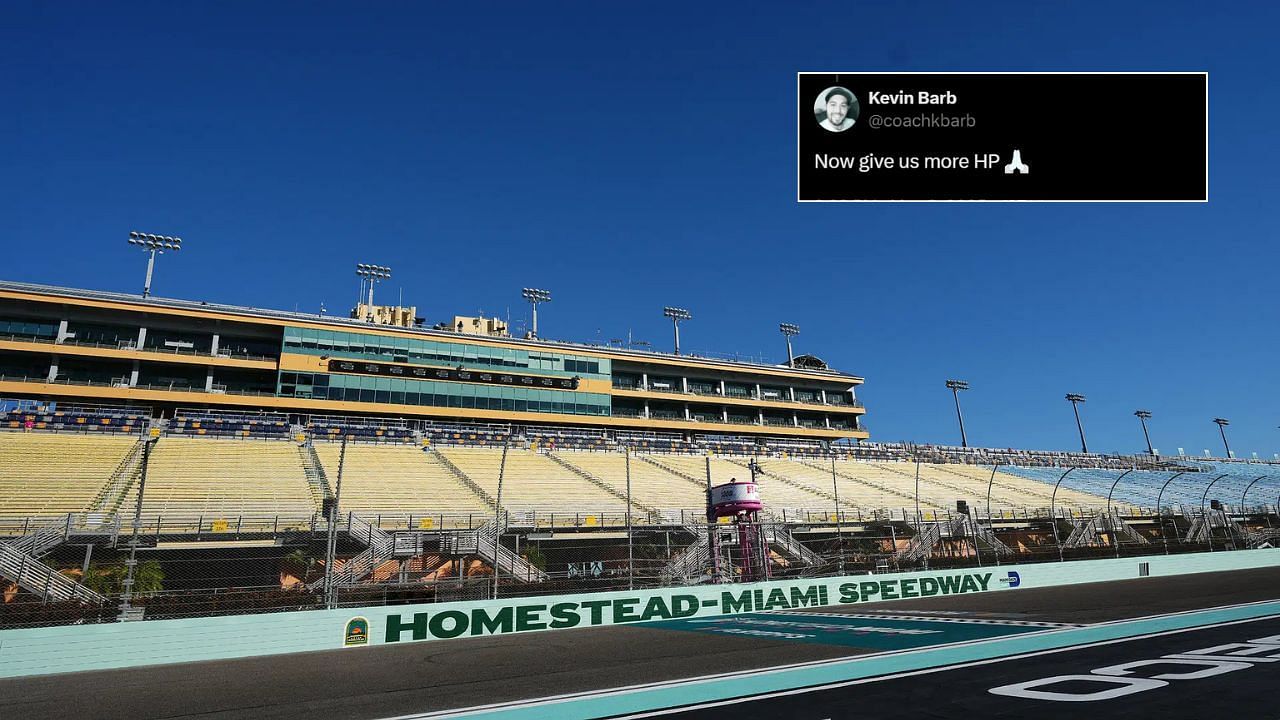 In Picture: A general view of Homestead-Miami Speedway. Credit: Imagn Images. Fan reaction by: x.com/coachkbarb