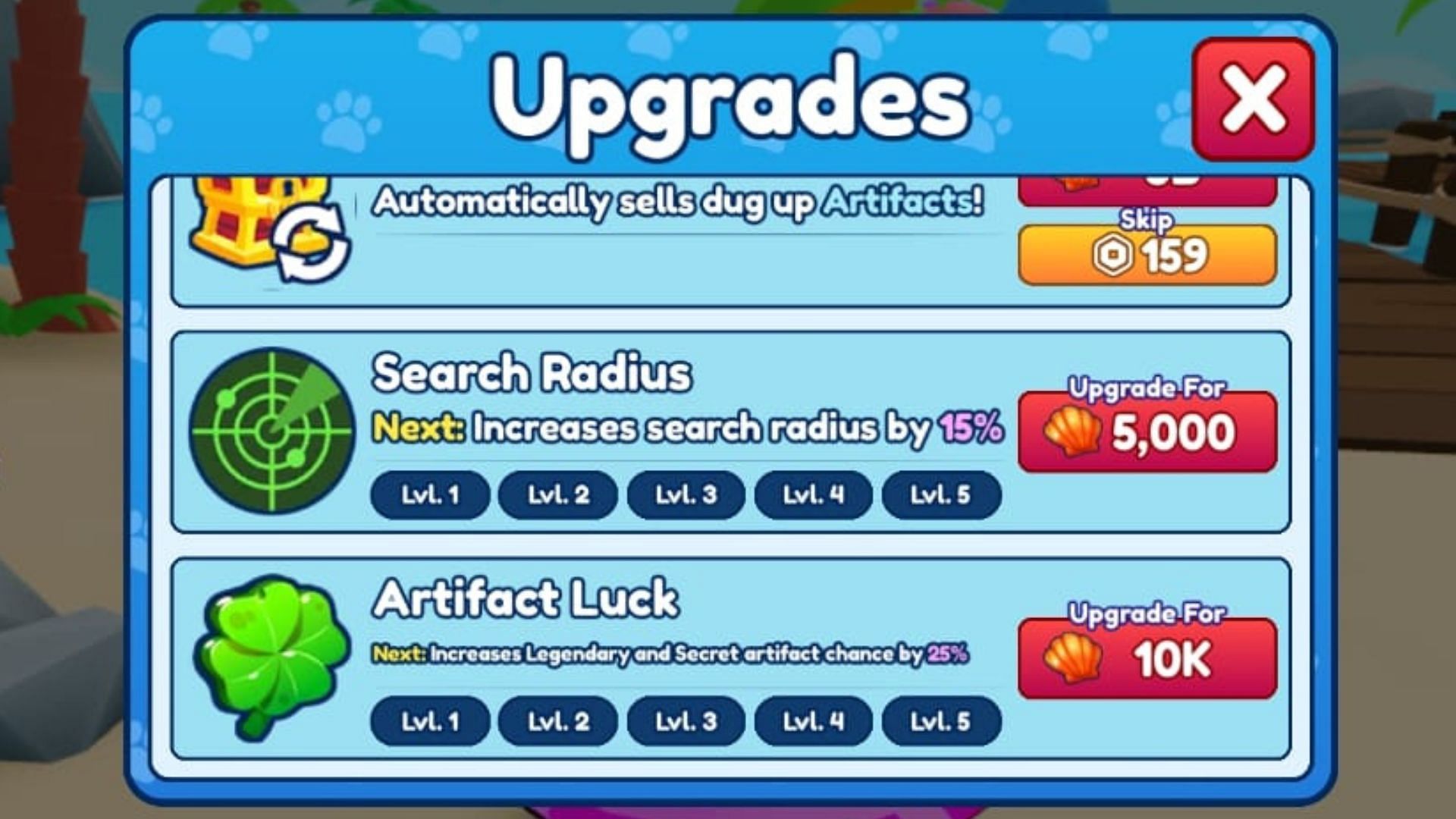 Use Seashells to buy upgrades (Image via Roblox)