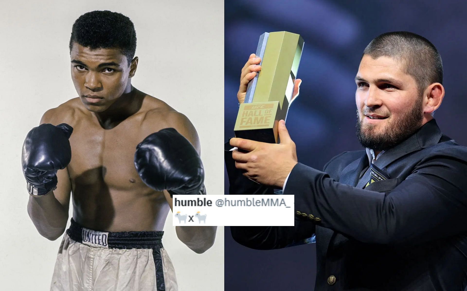 Khabib Nurmagomedov (right) receives an award signed by Muhammad Ali (left) [Images courtesy: Getty Images]