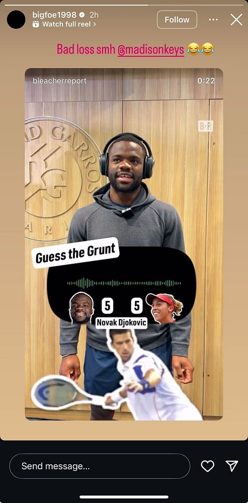 Frances Tiafoe plays "Guess the Grunt" with Madison Keys ahead of the French Open (Source: Instagram)