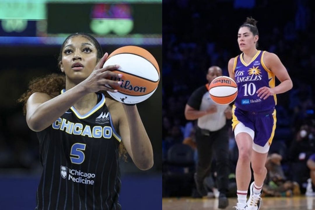 Angel Reese during a WNBA game for the Chicago Sky, LA Sparks guard Kelsey Plum during a WNBA game 