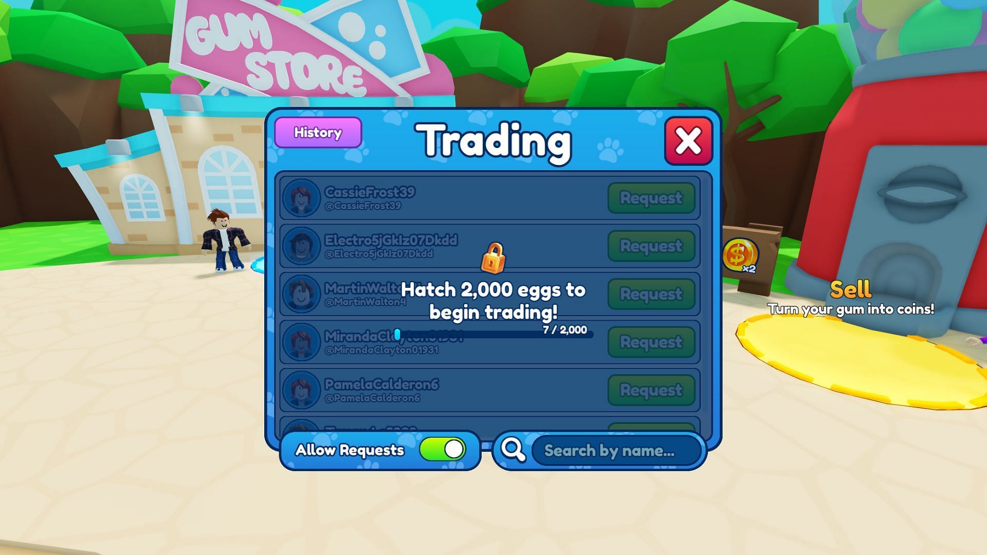 You can trade by clicking on a player (Image via Roblox)