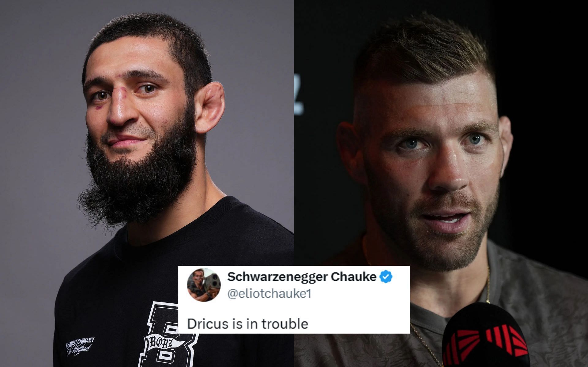Fans worried for Dricus du Plessis (right) against of Khamzat Chimaev (left) bout. [Images courtesy: Getty Images]