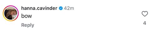 Hanna Cavinder reacts to Jake Ferguson's Instagram post