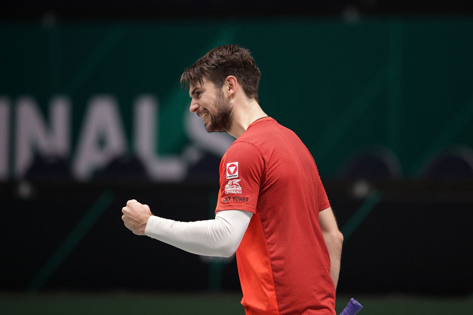 Rodionov in action at the Germany v Austria - Davis Cup Finals 2021 - Source: Getty