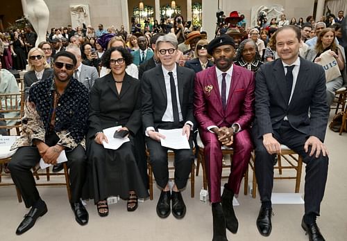 Monica Miller, Andrew Bolton, Colman Domingo and Max Hollein attend the press conference for the 2025 Met Gala celebrating "Superfine: Tailoring Black Style" at Metropolitan Museum of Art on May 05, 2025 in New York City. (Image via Getty)